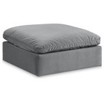 Meridian Furniture - Comfy Beige Linen Textured Fabric Modular Chair, Grey, Velvet, Ottoman - Give your space a whole new look with this grey Comfy velvet ottoman. This handsome ottoman fits nicely with other items in the Comfy collection and is a versatile seating option designed for adaptability, comfort and style. Wrapped in rich grey durable velvet upholstery, this ottoman offers a plush embrace of overstuffed down feather cushions, carefully crafted to deliver the highest level of comfort. The perfect seat for creating an oasis for relaxation, this ottoman has thick foam surrounding its frame for added support and coziness.