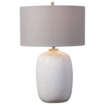 Cream Ivory Drip Glaze Table Lamp Classic Contemporary Ceramic Gray Shade