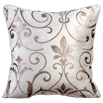 White Decorative Pillow Covers 18"x18" Velvet, Copper White