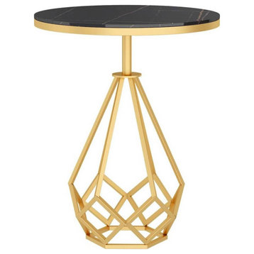 Gold/ White/Black Small Marble Coffee Table For Living Room And Office, Gold + Black, H19.7"