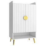 Homary - Yellar Nordic Shoe Storage Cabinet 5 Shelves Entryway Shoe Cabinet, White - Premium wood and gold semi-circle handles adorn this shoe cabinet, it is the ideal potential substitute with its classic modern aesthetic and top-notch construction. Made of high-quality manufactured wood and metal, it is durable and sturdy, has a long-term life. It is also listed as one shoe storage solution for homes, hotels, or offices or for the bedroom, foyer, and entryway.