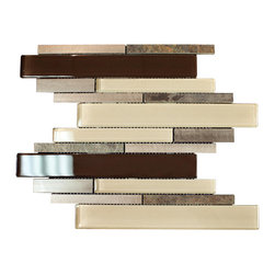 Slate Brown Beige Aliminum Stone Glass Mosaic Tile Random Z Pattern for Bathroom - Home Accessories & Decor