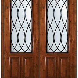 Pre-hung Double Door 96 Alder La Salle 2 Panel 2/3 Lite Wrought Iron - Front Doors