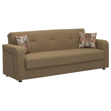 Modern Sleeper Sofa, Buttonless Tufted Back, Brown Chenille