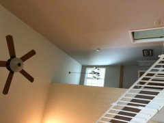 Ceiling fan or chandelier in two story living room