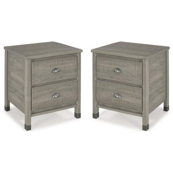 Home Square Solid Wood 2-Drawer Nightstand in Driftwood Gray - Set of 2