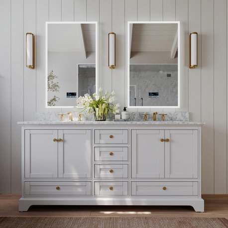 Audrey Vanity Set, White, 72", Gold Hardware, No Mirror