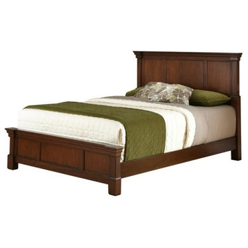 Traditional Platform Bed, Mahogany Wood Frame & Panel Headboard, Cherry, King