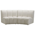 Meridian Furniture - Infinity Channel Tufted Velvet Modular Chair, Cream, 2 Piece - Create a seating group that works for every possible situation with this Infinity modular love seat and other pieces in the Infinity collection. Upholstered in soft cream velvet material that feels great against the skin and offers long-wearing beauty, this piece fits with other Infinity items for an infinite number of combinations that get your seating requirements just right but that look just as nice when used on their own.