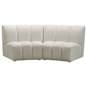 Infinity Channel Tufted Velvet Upholstered Modular Chair, Cream, 2 Piece