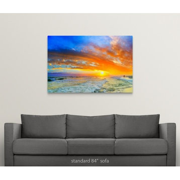 Beautiful Ocean Sunset Waves Red Orange Blue Sky Wrapped Canvas Art Print