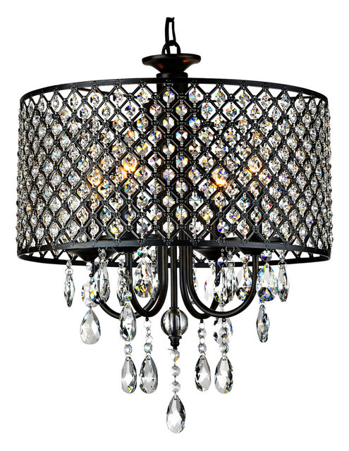 Antique Black 4 Light Round Crystal Chandelier Transitional Antique Black 4 Light Round Crystal Chandelier