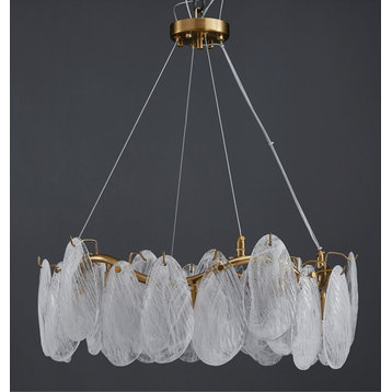New round smoke gray crystal hanging chandelier for living room, dining room, White, 33.5"