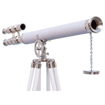 Floor Standing Griffith Astro Telescope, Chrome With White Leather, 64"