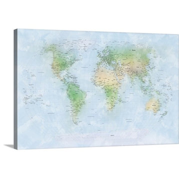 Traditional world map with city names Wrapped Canvas Art Print, 18"x12"x1.5"