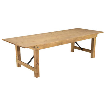 HERCULES Series 9' x 40" Rectangular Solid Pine Folding Farm Table, Light Natural