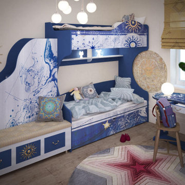 дизайн детской комнаты юных путешественников с разработкой мебели