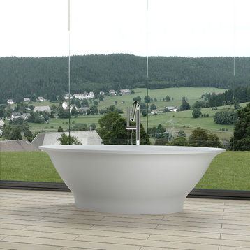 74" Polystone Oval Free-Standing Bathtub, Matte White, No Faucet
