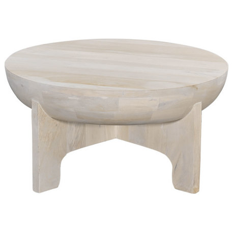 Tomas 32" Coffee Table Mango Wood Drum Top Classic Washed White