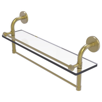 Remi 22" Gallery Glass Shelf with Towel Bar, Satin Brass
