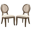 Set of 2 Dining Side Chairs, Rustic Dark Oak and Beige