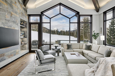 Mountain style living room photo in Denver