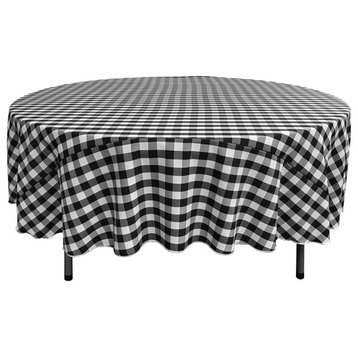 LA Linen Round Gingham Checkered Tablecloth, White and Black, 72" Round