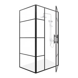 DOCCIA: STEEL METAL SHOWER DOOR WITH SINGLE TEMPERED CLEAR GLASS - Interior Doors