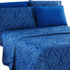 6 Piece: Luxury Paisley Printed Bed Sheet set, Twin 4 Piece, Navy Blue, Queen