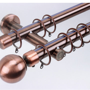 QYR09 1-1/8" Hayward Red Bronze Steel Curtain Rod Set With Ball And Square Finia
