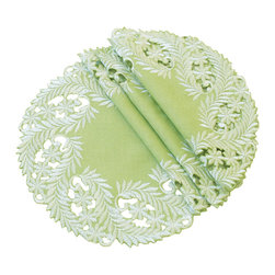Xia Home Fashions - Laurel Embroidered Cutwork Spring Doilies, 12" Round, Green, Set of 4 - Placemats