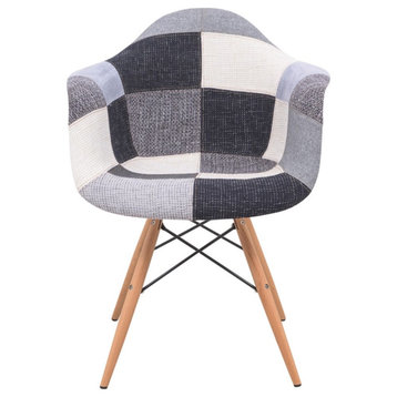 LeisureMod Willow Mid-Century Patchwork Fabric Eiffel Base Accent Chair