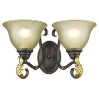 Lilianna 2-Light Sconce & Tea-Stained Glass Shade - Oil Rubbed Bronze, Raw Brass