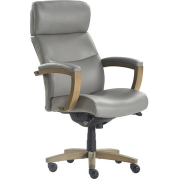 Scranton & Co Modern Faux Leather & Solid Wood Executive Office Chair in Gray