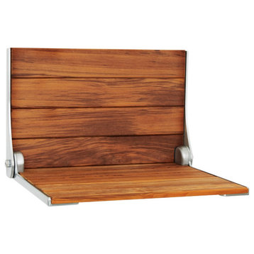 Silhouette Natural Teak Wood Folding Shower Bench Seat, Silver Frame
