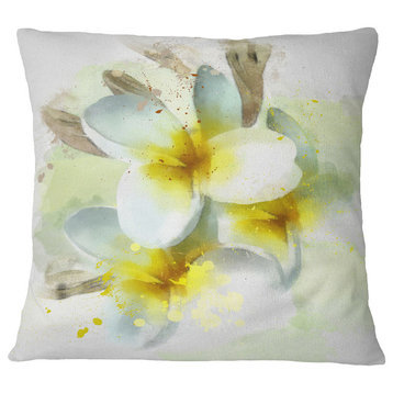 Frangipani Flowers Watercolor Floral Throw Pillow, 18"x18"