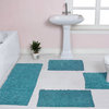 Bell Flower Collection Tufted Bath Rug, 4-Piece Set With Contour, Blue