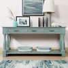 Retro Console Table, Carved Column Support With 3 Spacious Drawers, Retro Blue