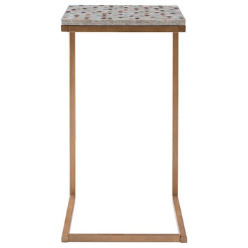 Linon Paola Capiz Shell Fish Mosaic Iron C-Frame Accent Table in Gold/Cream