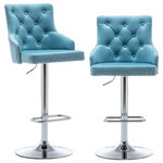 BTExpert - Upholstered 25"-33" Adjustable High Back Dining Stools Set of 2, Teal - MODERN, SLEEK AND BEAUTIFUL Design with long tapperd four legs, great for modern and contemporary touch for any setting
