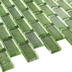 1x2 Glossy Glitter Green Sky Subway Glass Mosaic Tiles - Home Accessories & Decor