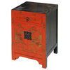 Chinese Orange Red Color Mountain & Villa View Night Stand / End Table