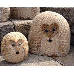 Natural Stone Standing Hedgehogs - Garden Statues And Yard Art