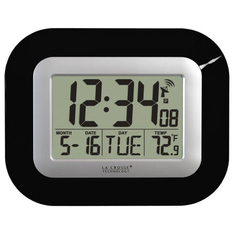 La Crosse Technology® WT-8005U-B Atomic Digital Wall Clock w/ Indoor Temp & Date
