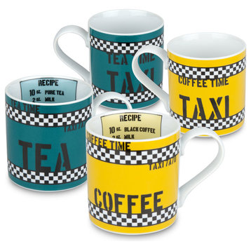 Set of 4 Mugs Tea Time and Coffee Time (2 Each)