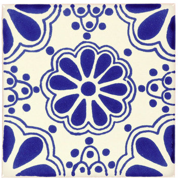 Tierra y Fuego Handmade Ceramic Tile, 4.25x4.25" Blue Lace, Box of 90