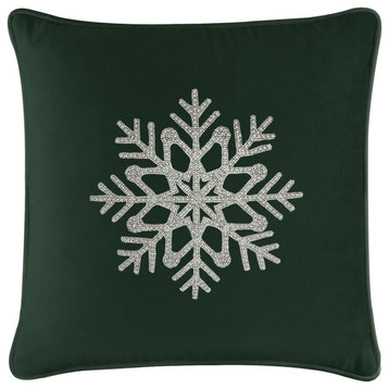 Sparkles Home Rhinestone Snowflake Pillow - 20x20" - Emerald Velvet