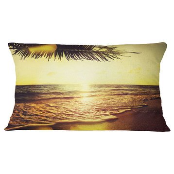 Clear Yellow Tropical Coastline Seashore Throw Pillow, 12"x20"