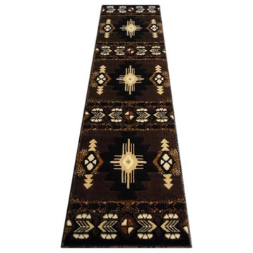 Mohave Collection Traditional Southwestern Style Area Rug, Chocolate, 2' X 7'