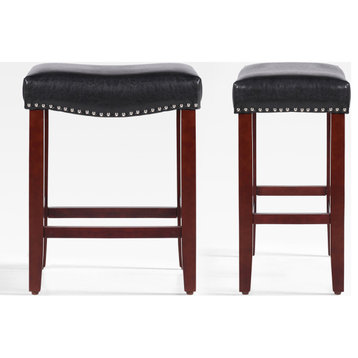 WestinTrends 2PC 24" Upholstered Saddle Seat Counter Height Stool Set, Bar Stool, Cherry/Black